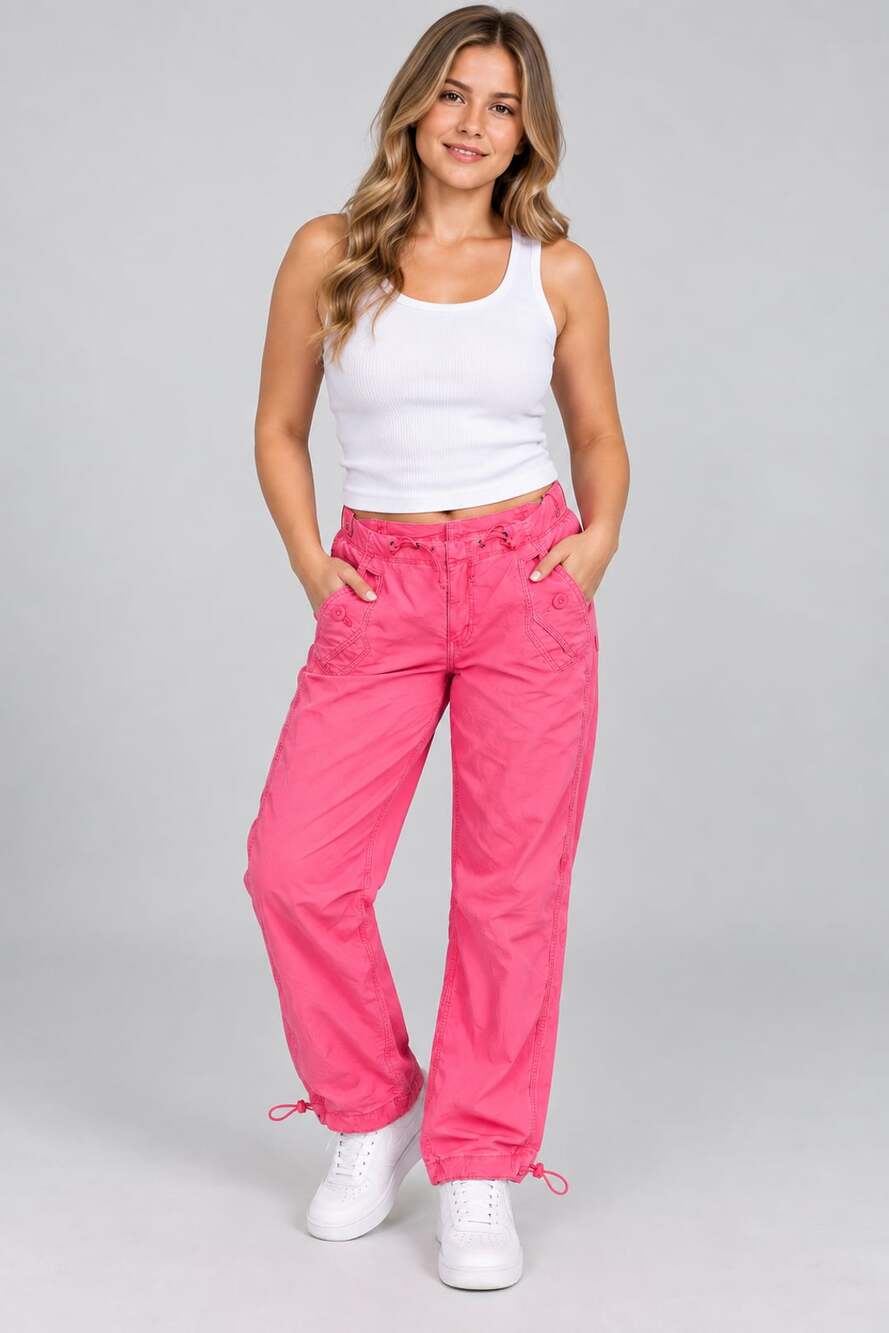 American Eagle Cargo Pants Pink Parachute Drawstring